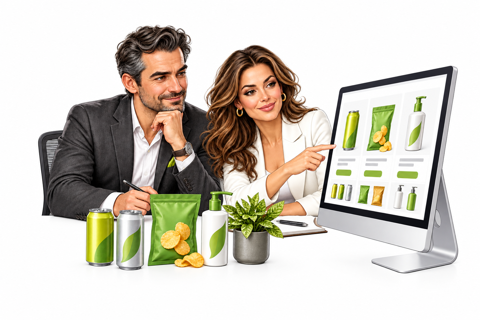 Illustrated business owners working through amazon challenges