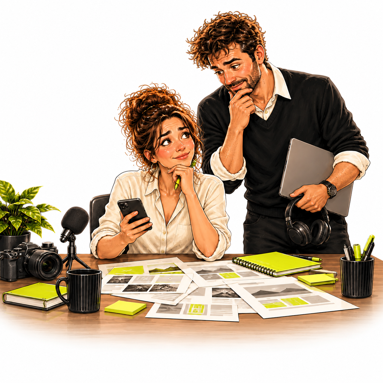 A team planning podcast content